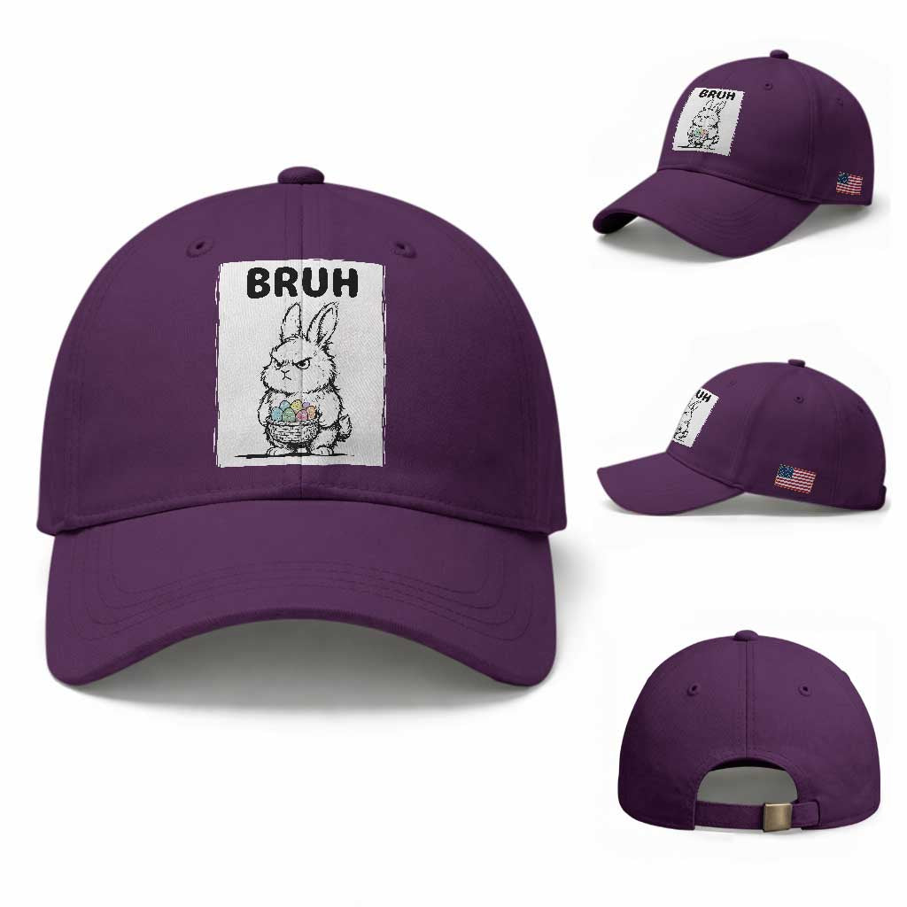Bruh Angry Easter Bunny with Eggs Basket Baseball Cap Funny Rabbit Meme Humor Graphic Gift TS02 Baseball Cap Universal Fit Purple Print Your Wear