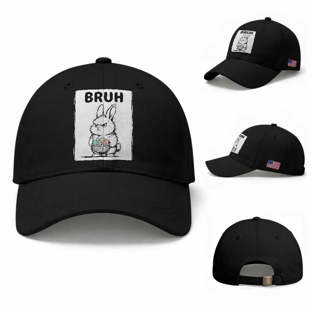 Bruh Angry Easter Bunny with Eggs Basket Baseball Cap Funny Rabbit Meme Humor Graphic Gift TS02 Baseball Cap Universal Fit Black Print Your Wear