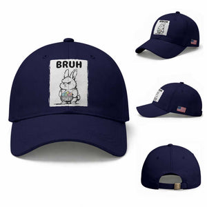 Bruh Angry Easter Bunny with Eggs Basket Baseball Cap Funny Rabbit Meme Humor Graphic Gift TS02 Baseball Cap Universal Fit Dark Blue Print Your Wear