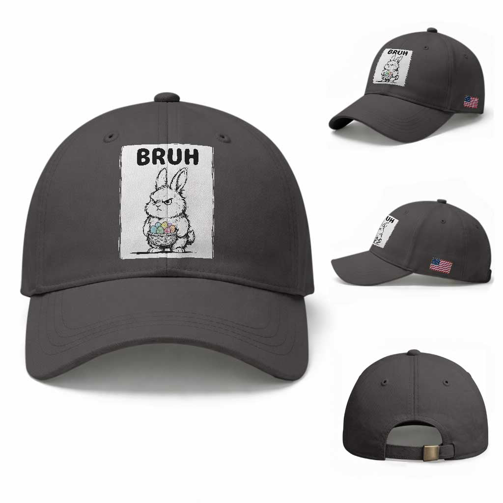 Bruh Angry Easter Bunny with Eggs Basket Baseball Cap Funny Rabbit Meme Humor Graphic Gift TS02 Baseball Cap Universal Fit Dark Gray Print Your Wear