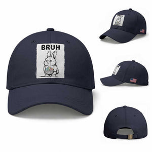 Bruh Angry Easter Bunny with Eggs Basket Baseball Cap Funny Rabbit Meme Humor Graphic Gift TS02 Baseball Cap Universal Fit Navy Print Your Wear