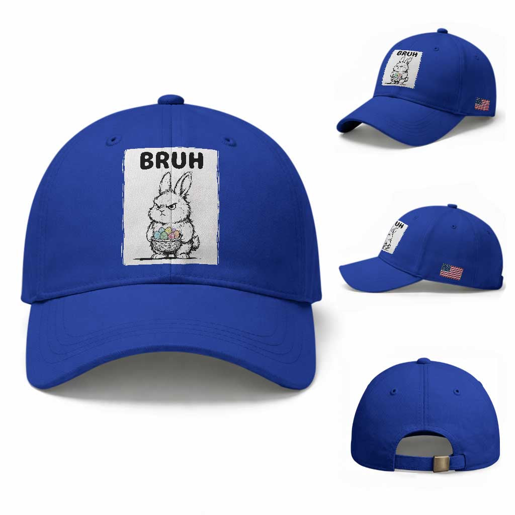 Bruh Angry Easter Bunny with Eggs Basket Baseball Cap Funny Rabbit Meme Humor Graphic Gift TS02 Baseball Cap Universal Fit Royal Blue Print Your Wear