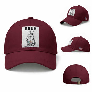 Bruh Angry Easter Bunny with Eggs Basket Baseball Cap Funny Rabbit Meme Humor Graphic Gift TS02 Baseball Cap Universal Fit Maroon Print Your Wear