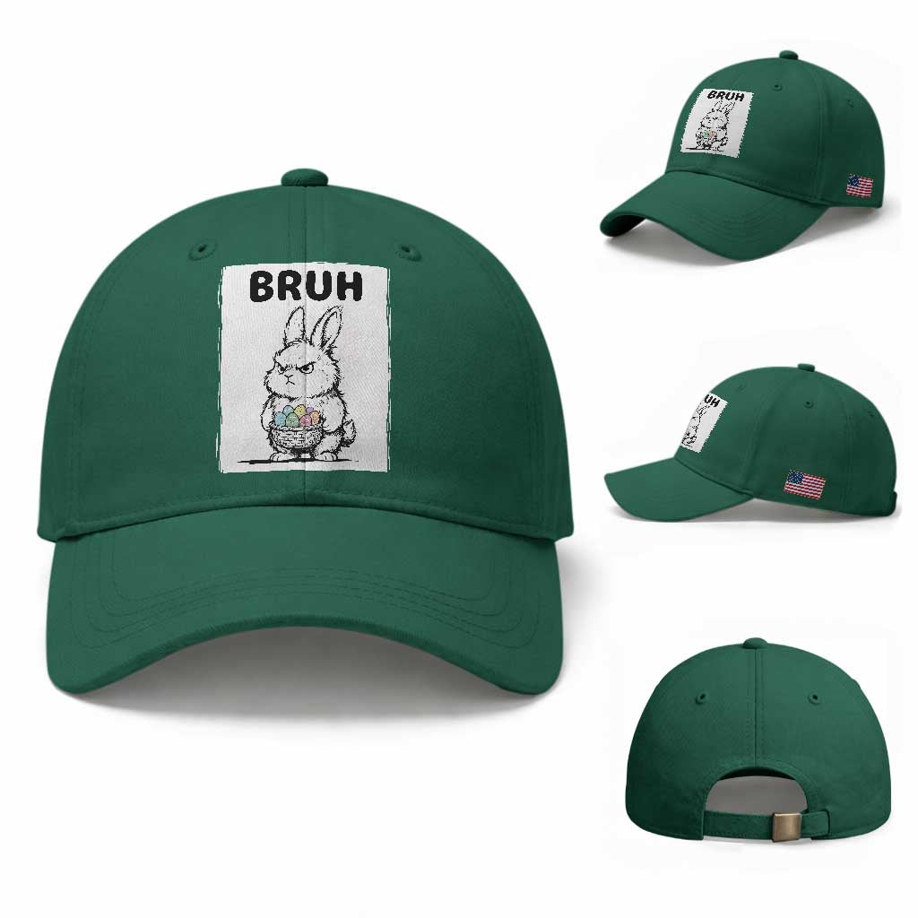 Bruh Angry Easter Bunny with Eggs Basket Baseball Cap Funny Rabbit Meme Humor Graphic Gift TS02 Baseball Cap Universal Fit Irish Green Print Your Wear