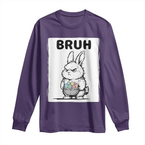 Bruh Angry Easter Bunny with Eggs Basket Long Sleeve Shirt Funny Rabbit Meme Humor Graphic Gift TS02 Purple Print Your Wear