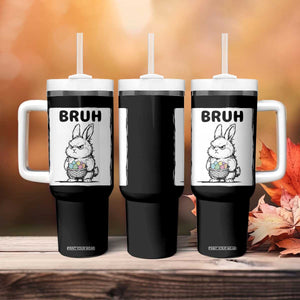 Bruh Angry Easter Bunny with Eggs Basket Tumbler With Handle Funny Rabbit Meme Humor Graphic Gift TS02 Print Your Wear