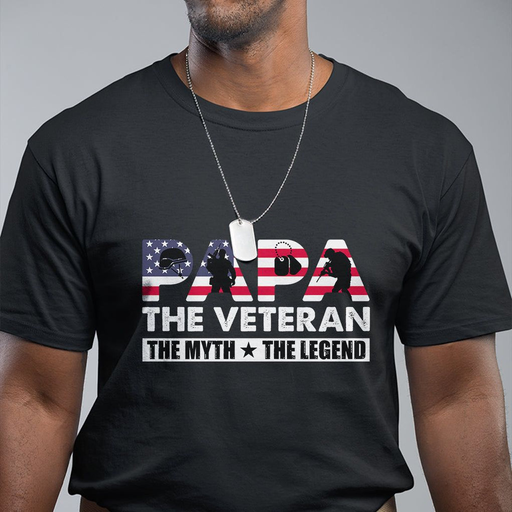 Patriotic Papa T Shirt The Veteran The Myth The Legend Dad Father's Day TS02 Black Print Your Wear