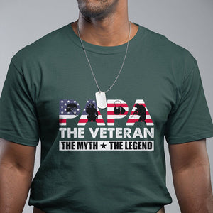 Patriotic Papa T Shirt The Veteran The Myth The Legend Dad Father's Day TS02 Dark Forest Green Print Your Wear