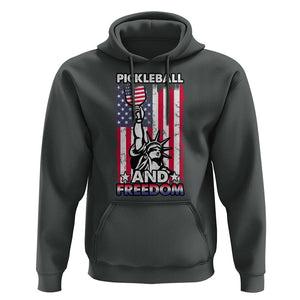 Pickleball And Freedom Hoodie Funny 4th of July American Flag TS02 Dark Heather Print Your Wear