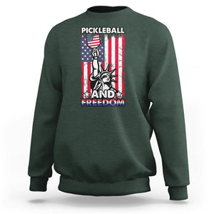 Pickleball And Freedom Sweatshirt Funny 4th of July American Flag TS02 Dark Forest Green Print Your Wear