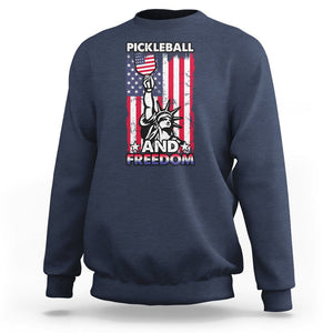 Pickleball And Freedom Sweatshirt Funny 4th of July American Flag TS02 Navy Print Your Wear