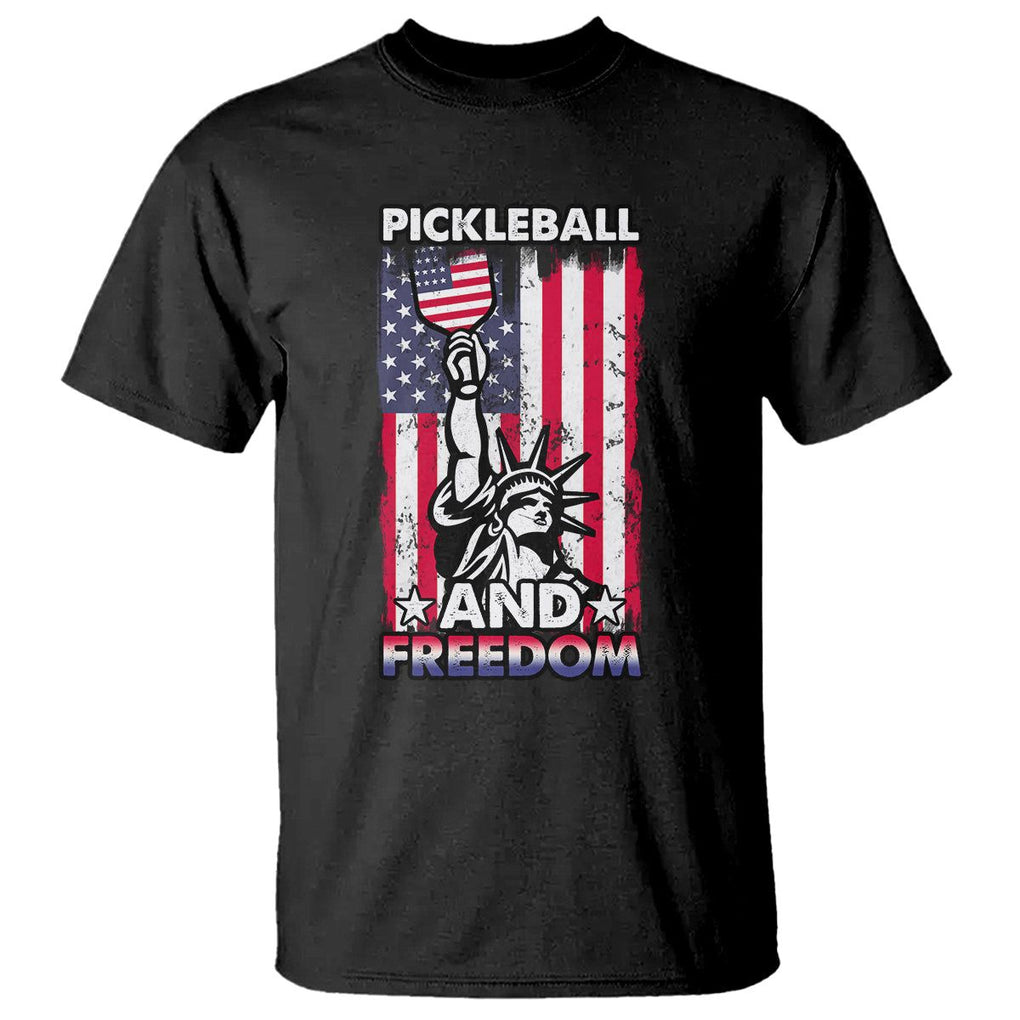 Pickleball And Freedom T Shirt Funny 4th of July American Flag TS02 Black Print Your Wear