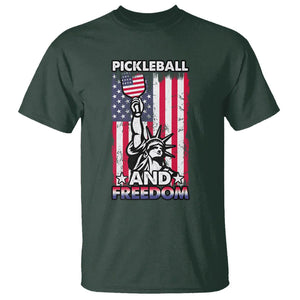 Pickleball And Freedom T Shirt Funny 4th of July American Flag TS02 Dark Forest Green Print Your Wear