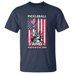 Pickleball And Freedom T Shirt Funny 4th of July American Flag TS02 Navy Print Your Wear