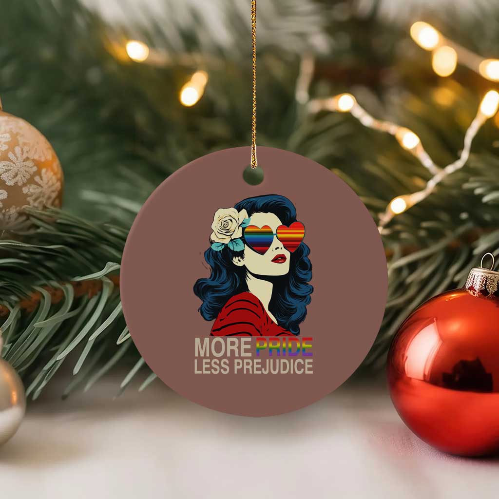 More Pride Less Prejudice Ceramic Ornament Retro Pride Month LGBTQ Feminist TS02 1pc Mocha Print Your Wear