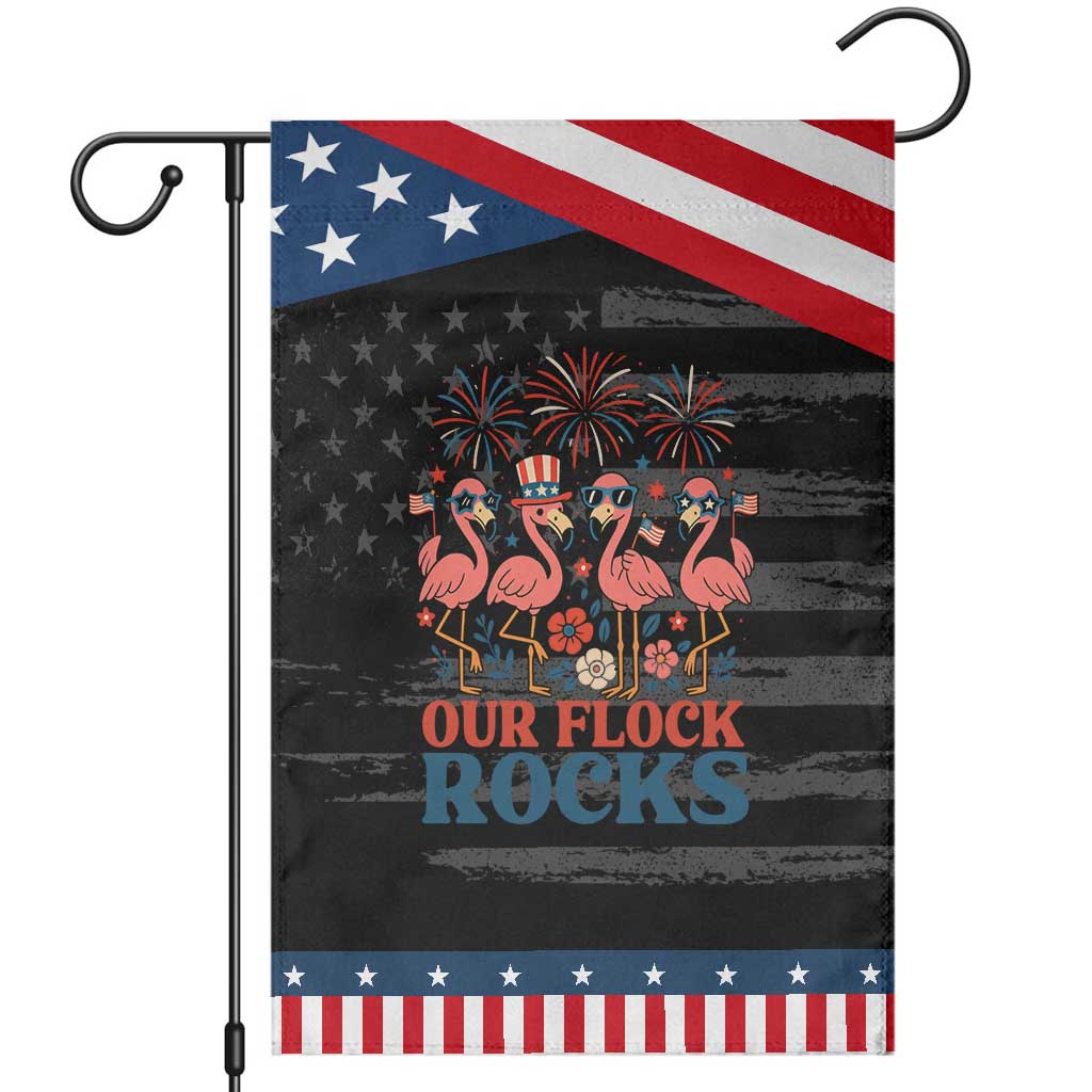 Our Flock Rocks Patriotic Flamingo Garden Flag Funny 4th of July Family Matching TS02 Distressed Black Blue Print Your Wear
