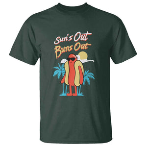 Summer Vibe T Shirt Sun's Out Buns Out Funny Hotdog BBQ Party TS02 Dark Forest Green Print Your Wear