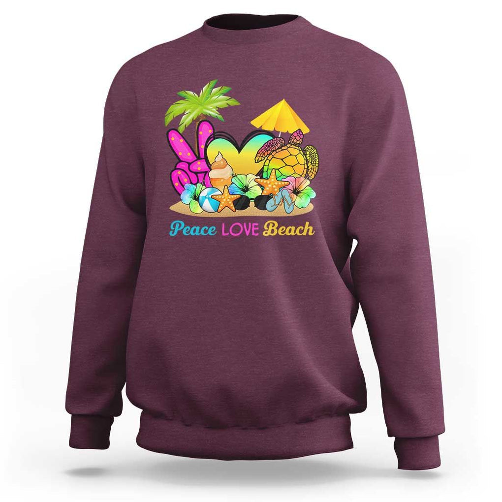 Tropical Summer Vibe Sweatshirt Peace Love Beach TS02 Maroon Print Your Wear