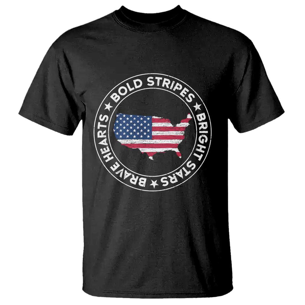 US Pride T Shirt Bold Stripes Bright Stars Brave Hearts American Patriotic TS02 Black Print Your Wear