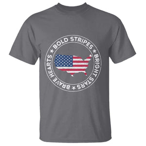 US Pride T Shirt Bold Stripes Bright Stars Brave Hearts American Patriotic TS02 Charcoal Print Your Wear