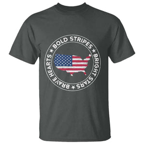 US Pride T Shirt Bold Stripes Bright Stars Brave Hearts American Patriotic TS02 Dark Heather Print Your Wear