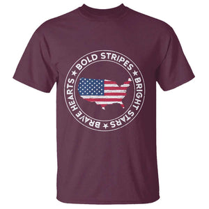 US Pride T Shirt Bold Stripes Bright Stars Brave Hearts American Patriotic TS02 Maroon Print Your Wear