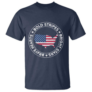 US Pride T Shirt Bold Stripes Bright Stars Brave Hearts American Patriotic TS02 Navy Print Your Wear