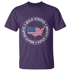 US Pride T Shirt Bold Stripes Bright Stars Brave Hearts American Patriotic TS02 Purple Print Your Wear