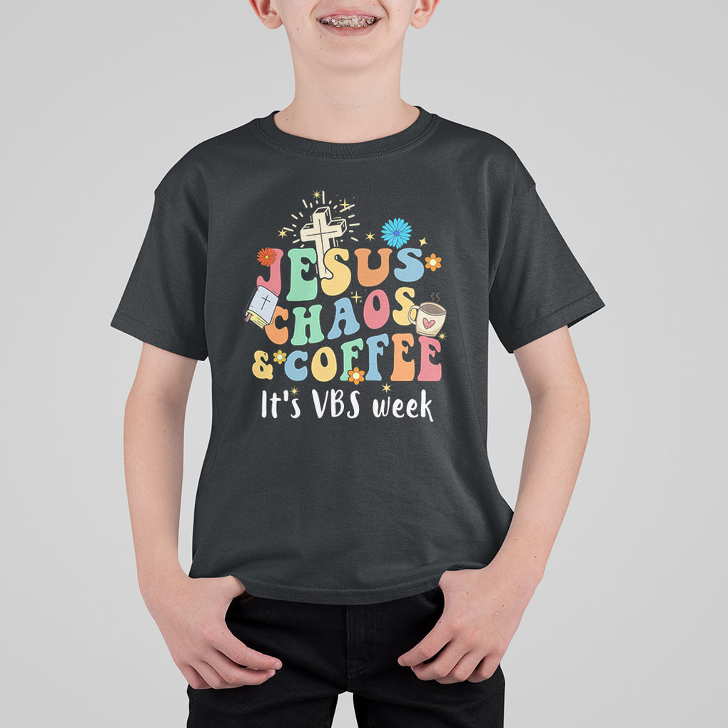 VBS Stellar T Shirt For Kid Jesus Chaos And Coffee It's VBS Week Bible Study Groovy TS02 Charcoal Printyourwear