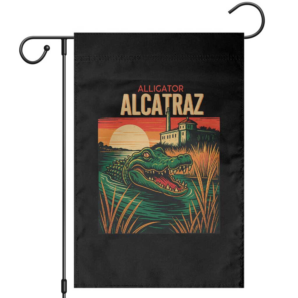 Alligator Alcatraz Garden Flag Retro Florida Swamp Political Prison TS02 Black Print Your Wear