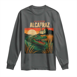 Alligator Alcatraz Long Sleeve Shirt Retro Florida Swamp Political Prison TS02 Dark Heather Print Your Wear
