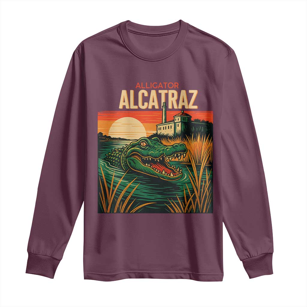 Alligator Alcatraz Long Sleeve Shirt Retro Florida Swamp Political Prison TS02 Maroon Print Your Wear