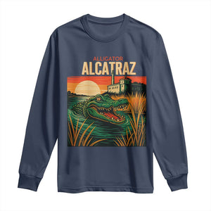 Alligator Alcatraz Long Sleeve Shirt Retro Florida Swamp Political Prison TS02 Navy Print Your Wear