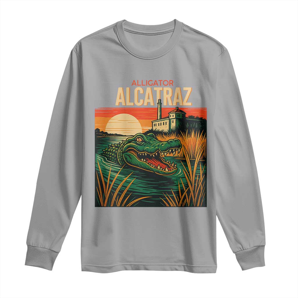 Alligator Alcatraz Long Sleeve Shirt Retro Florida Swamp Political Prison TS02 Sport Gray Print Your Wear