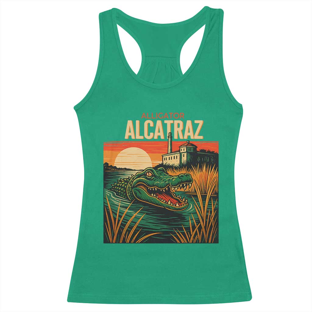 Alligator Alcatraz Racerback Tank Top Retro Florida Swamp Political Prison TS02 Irish Green Print Your Wear