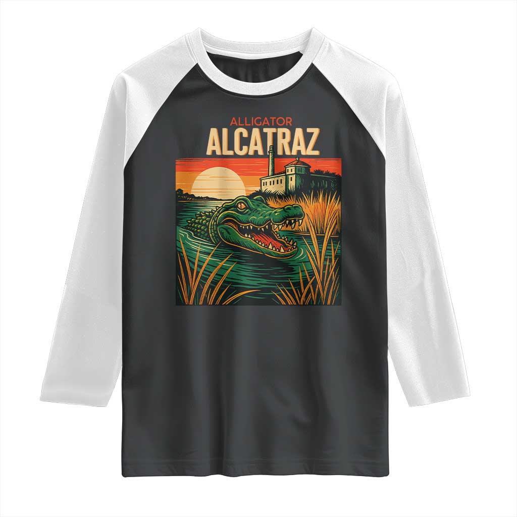 Alligator Alcatraz Raglan Shirt Retro Florida Swamp Political Prison TS02 Black White Print Your Wear