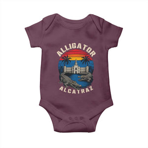 Alligator Alcatraz Political Baby Onesie Florida Prison State Retro Sunset TS02 Maroon Print Your Wear