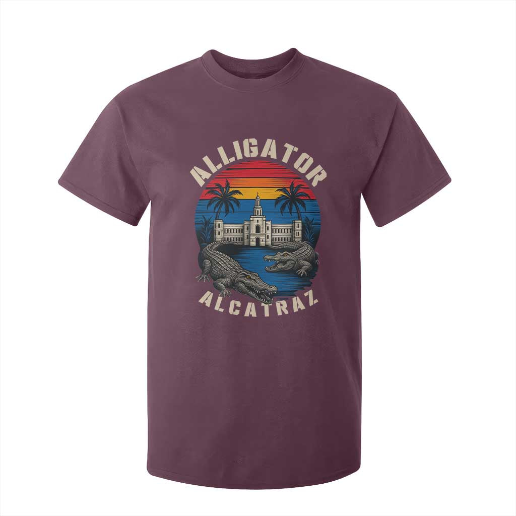 Alligator Alcatraz Political T Shirt For Kid Florida Prison State Retro Sunset TS02 Maroon Print Your Wear