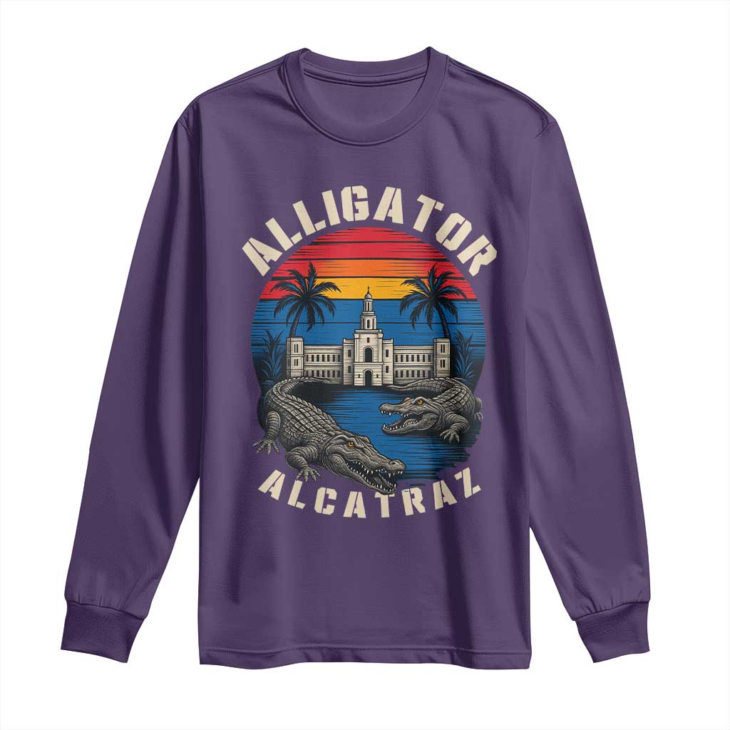 Alligator Alcatraz Political Long Sleeve Shirt Florida Prison State Retro Sunset TS02 Purple Print Your Wear