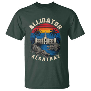 Alligator Alcatraz Political T Shirt Florida Prison State Retro Sunset TS02 Dark Forest Green Print Your Wear