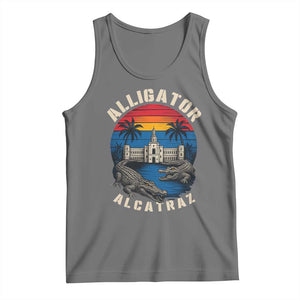 Alligator Alcatraz Political Tank Top Florida Prison State Retro Sunset TS02 Black Heather Print Your Wear