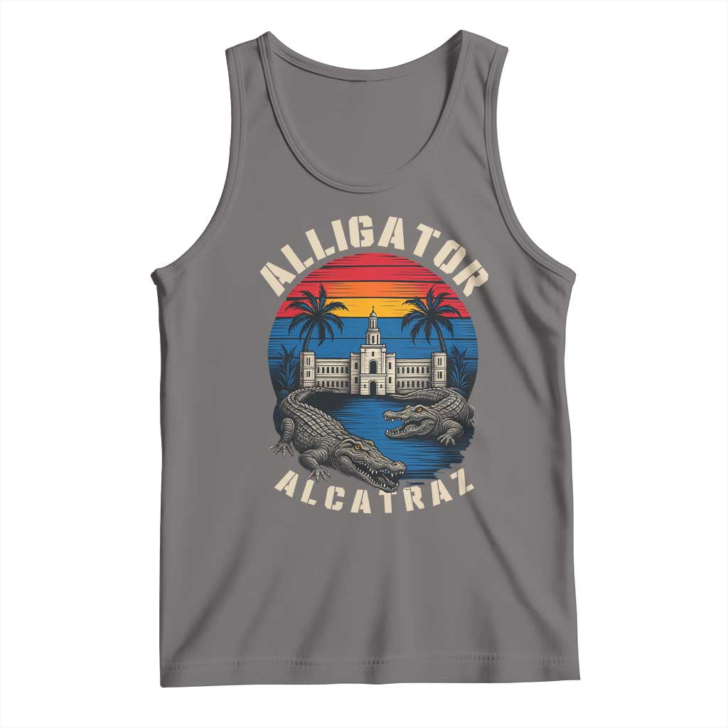 Alligator Alcatraz Political Tank Top Florida Prison State Retro Sunset TS02 Deep Heather Print Your Wear