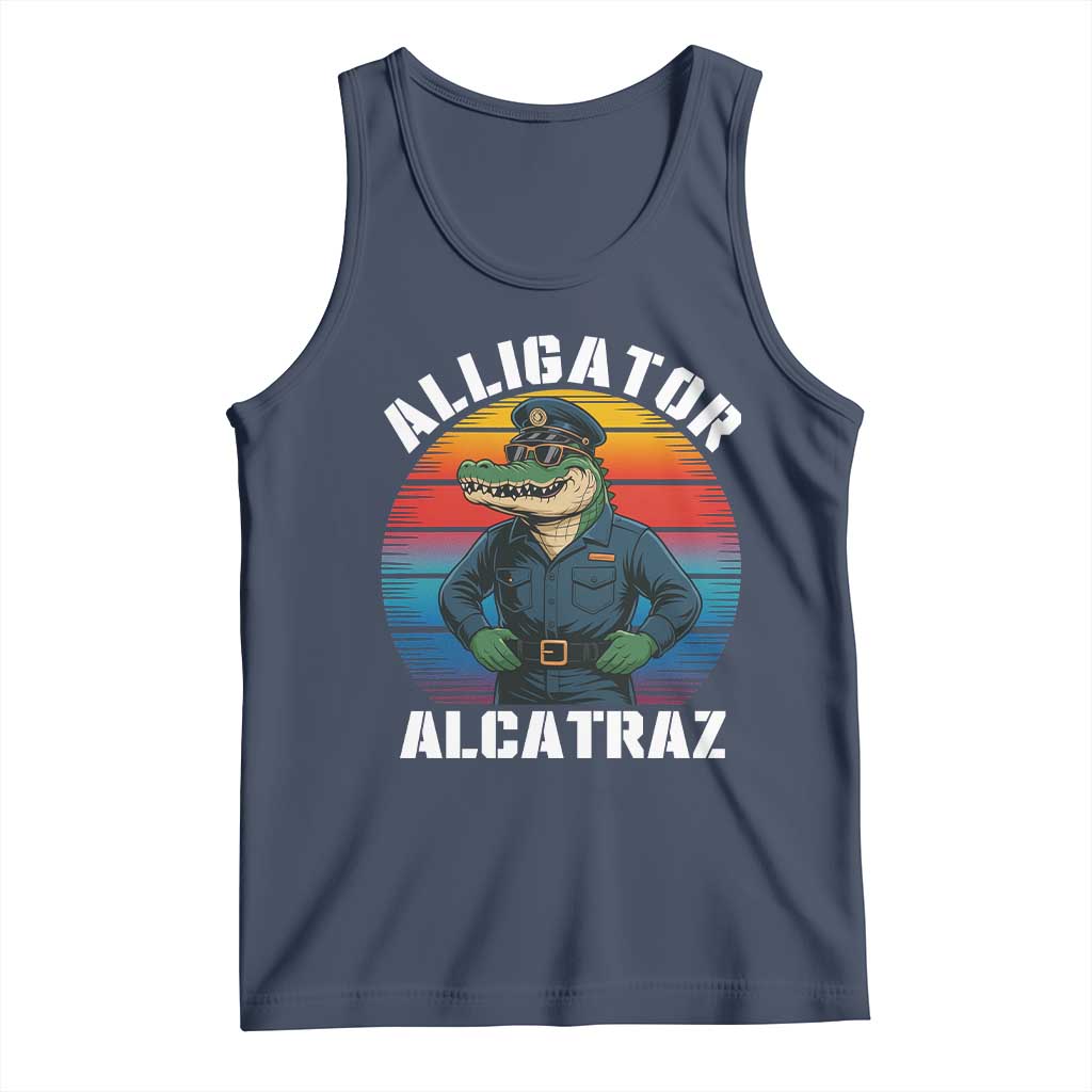 Alligator Alcatraz Florida Tank Top Funny Gator Cop Political Humor Retro Sunset TS02 Navy Print Your Wear