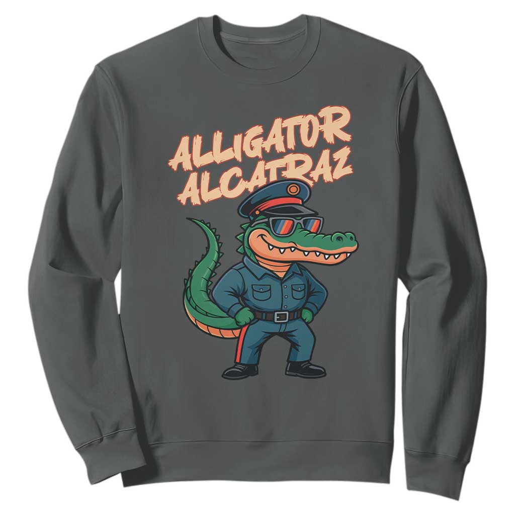 Alligator Alcatraz Political Sweatshirt Funny Florida Gator Cop with Attitude TS02 Dark Heather Print Your Wear