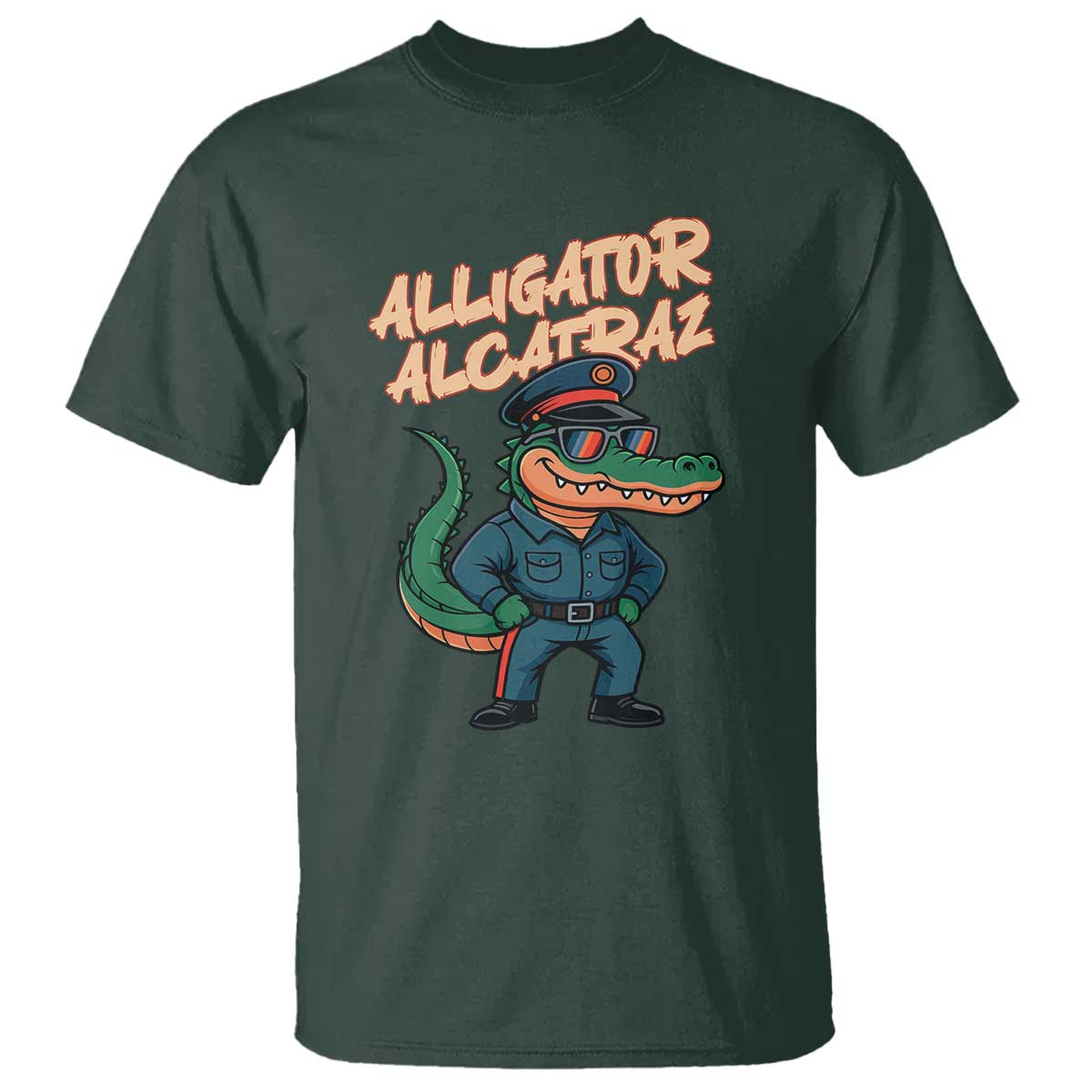 Alligator Alcatraz Political T Shirt Funny Florida Gator Cop with Attitude TS02 Dark Forest Green Print Your Wear