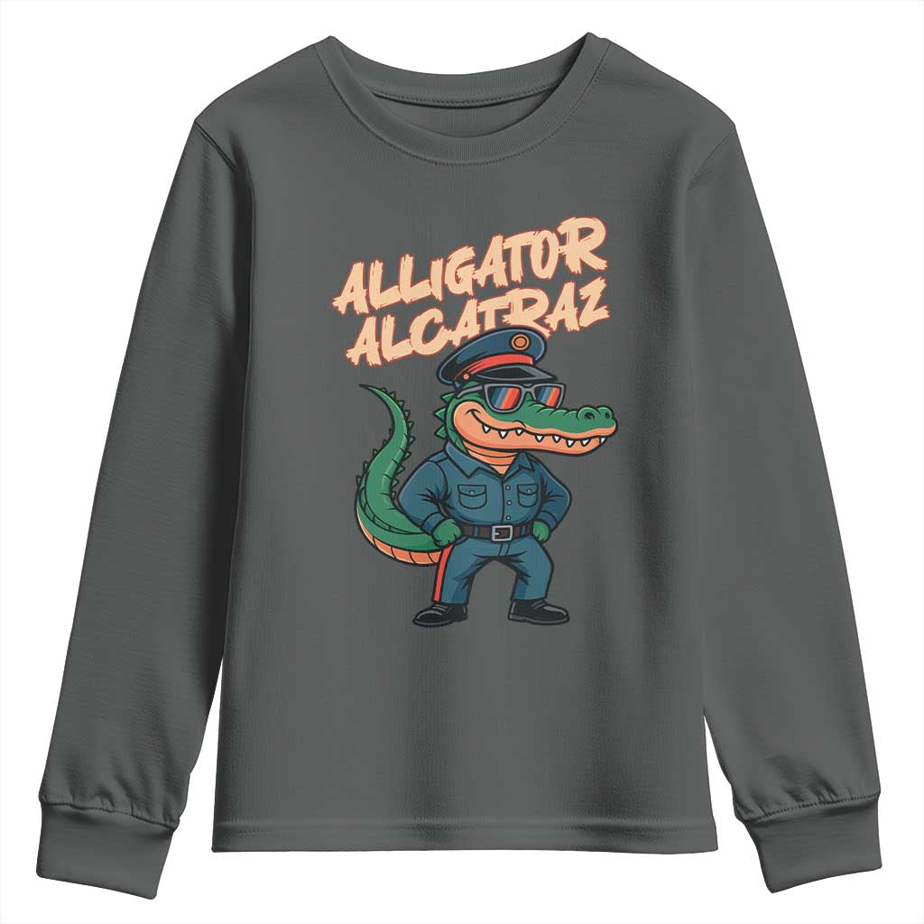 Alligator Alcatraz Political Youth Sweatshirt Funny Florida Gator Cop with Attitude TS02 Dark Heather Print Your Wear