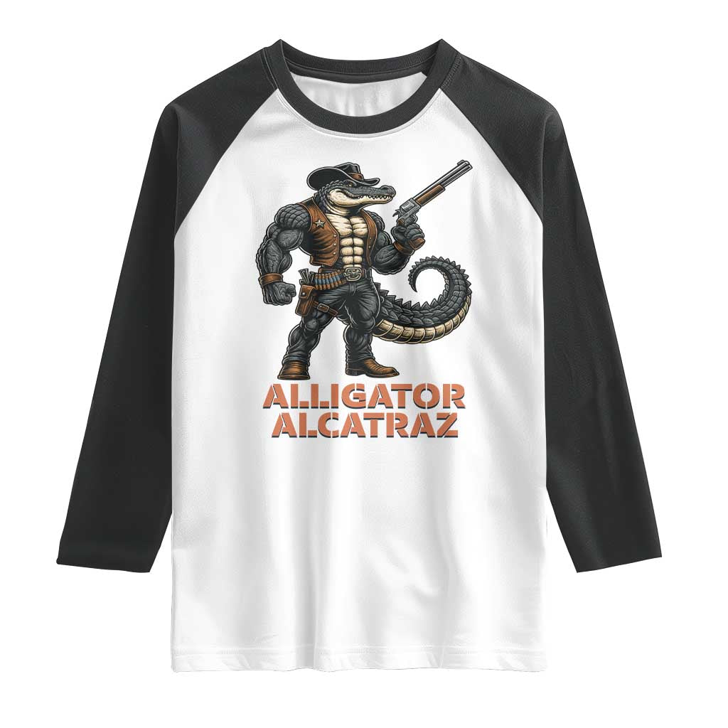 Alligator Alcatraz Gunslinger Raglan Shirt Swamp Outlaw Satire Patriotic Rebel TS02 White Black Print Your Wear