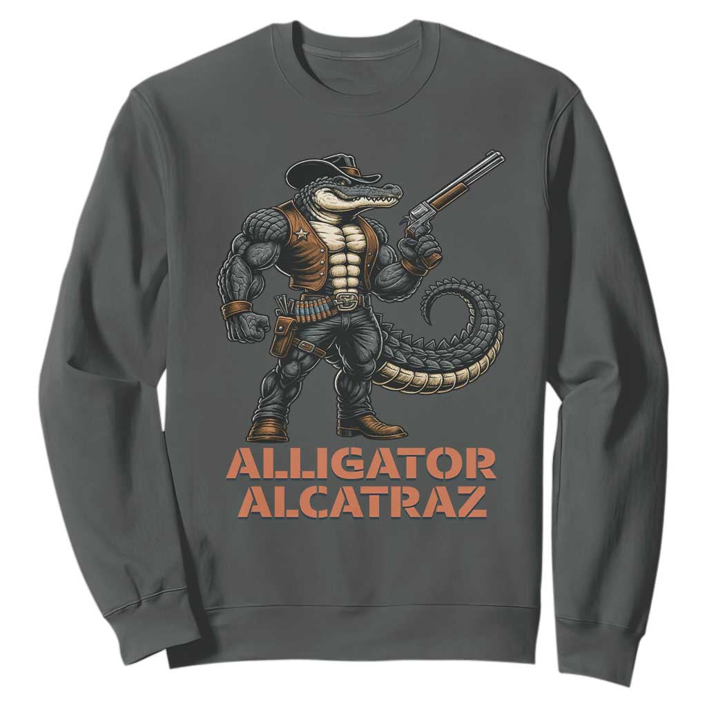Alligator Alcatraz Gunslinger Sweatshirt Swamp Outlaw Satire Patriotic Rebel TS02 Dark Heather Print Your Wear