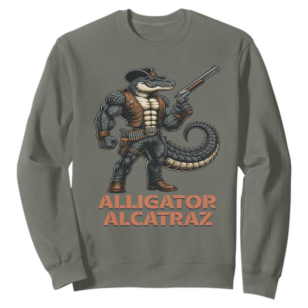 Alligator Alcatraz Gunslinger Sweatshirt Swamp Outlaw Satire Patriotic Rebel TS02 Military Green Print Your Wear