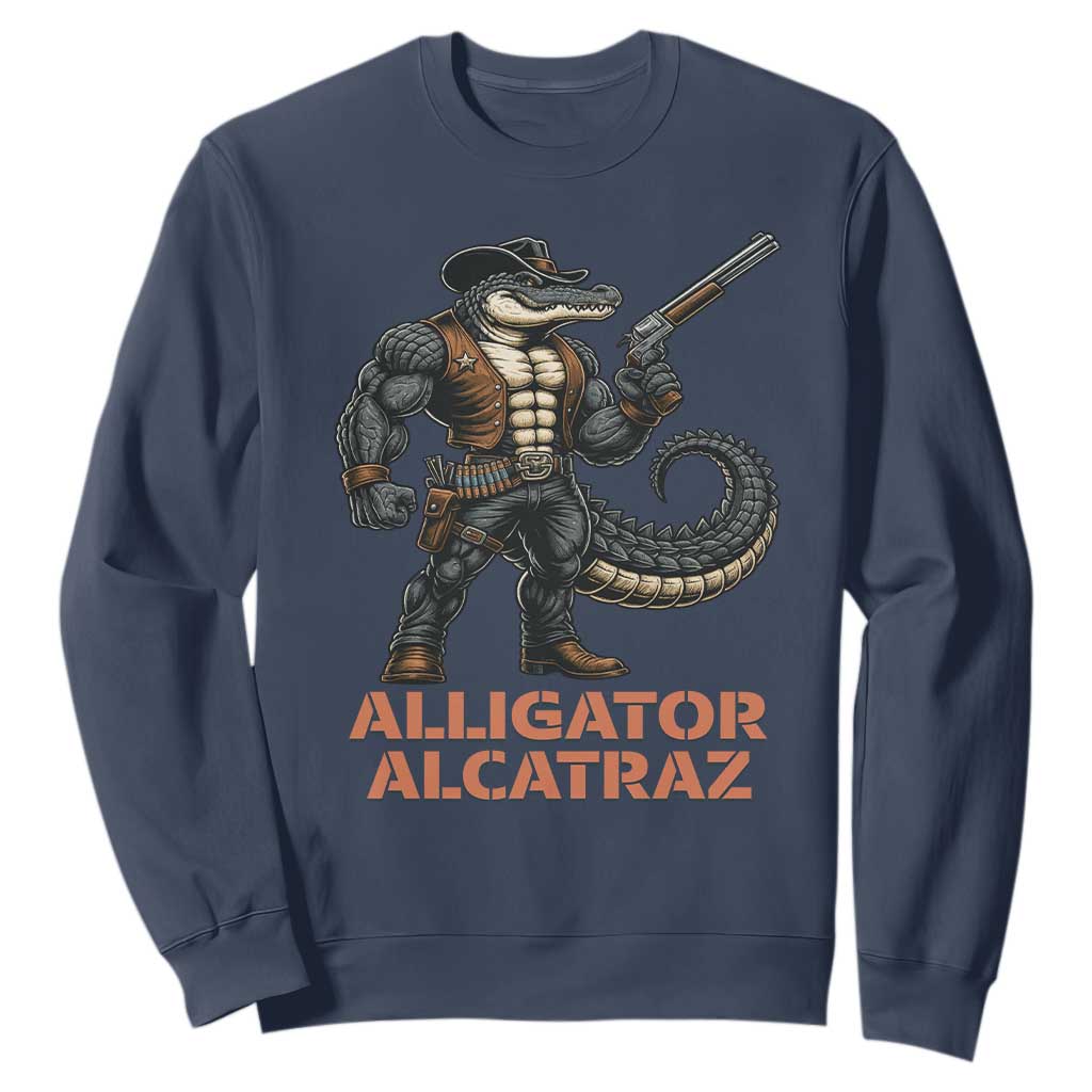 Alligator Alcatraz Gunslinger Sweatshirt Swamp Outlaw Satire Patriotic Rebel TS02 Navy Print Your Wear